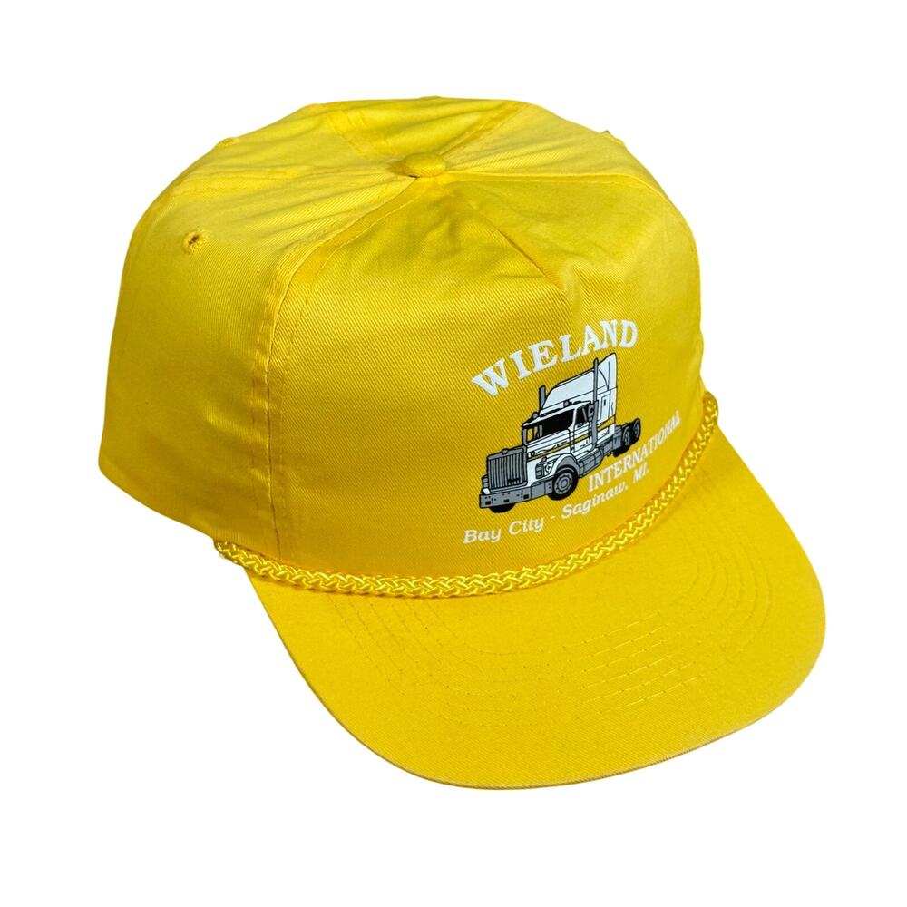 Vintage Wieland International Trucker Snapback Hat Yellow Bay City Saginaw MI